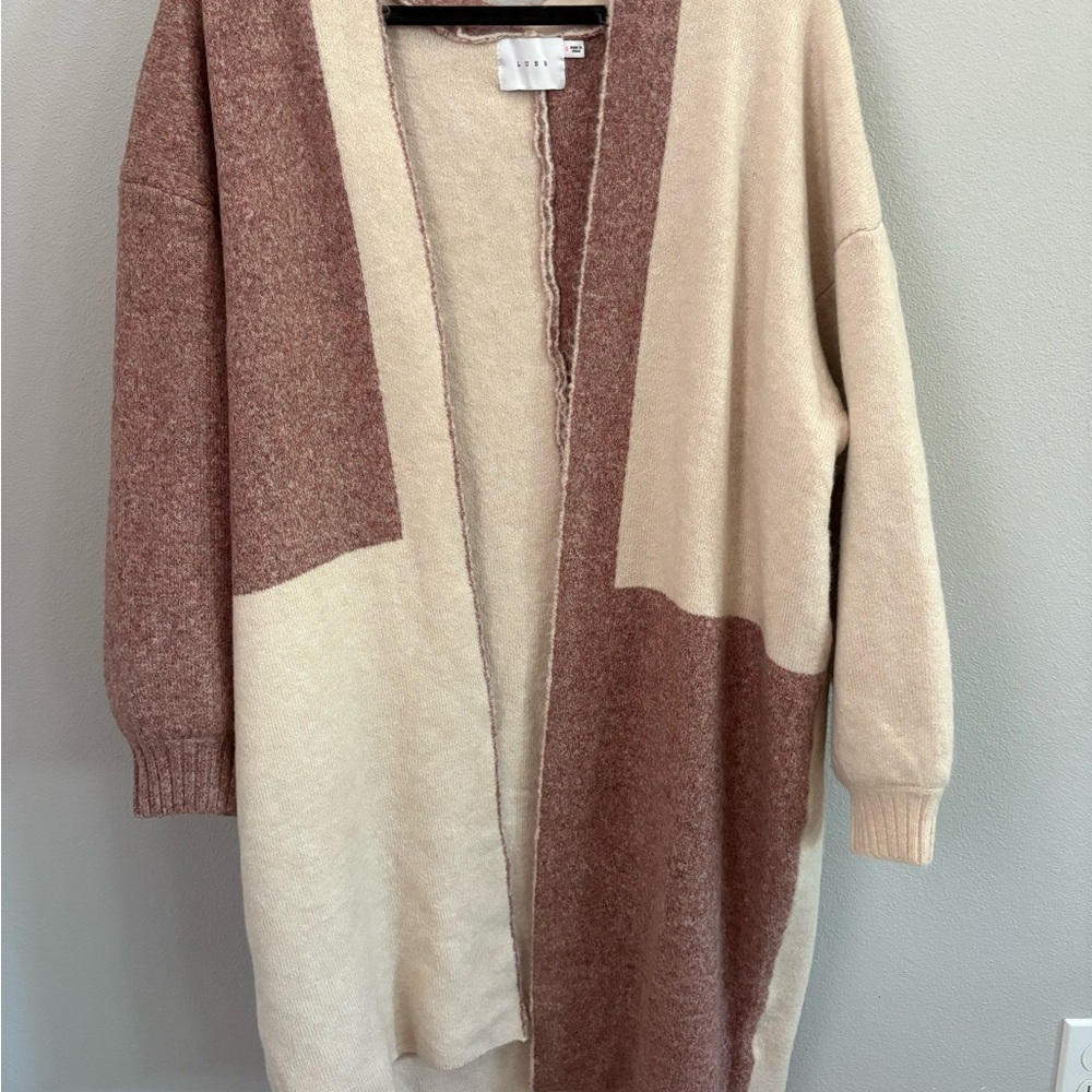 Lush Two-Tone Open Front Cardigan